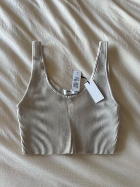 Ribbed Tank Crop Top in Cream - Aritzia